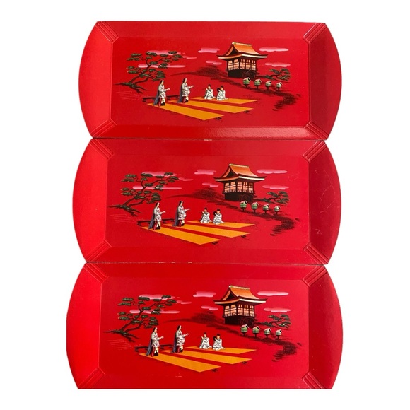 Set of 4 1950s lap trays, Red with Asian scene - Picture 1 of 10